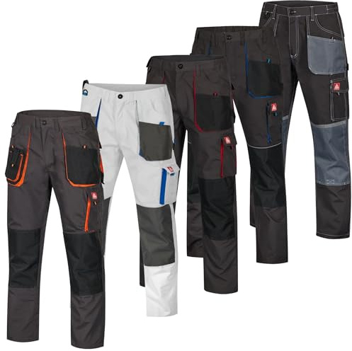 Arbeitshose Herren mit 8 Taschen Stretchbund Zollstocktasche Kniepolstertaschen robuste Bundhose Arbeitskleidung Männer Bau Industrie Werkstatt Kfz Montage Lager Gartenarbeit Berufskleidung Handwerk