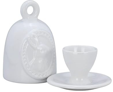 H.Bauer jun. Porzellan Eierbecher mit Glocke 13 cm weiß - dekorativer Frühstücks-Eihalter mit Hasenmotiv und Abdeckung - klassisches Tischaccessoire für Osterbrunch, Familienfrühstück und Tischkultur