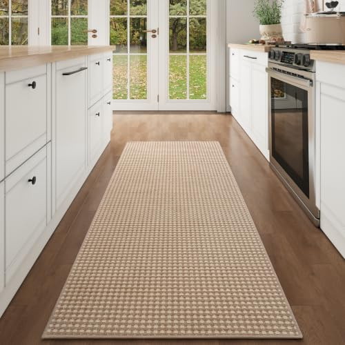 Quqei 60x150 CM Hallway Runner Rug Boho Woven Washable Long Kitchen Runner Rugs Mat Non Slip, Soft Entryway Laundry Hall Runner Floor Carpet for Indoor Backdoor Bedroom Kitchen Living Room, Brown