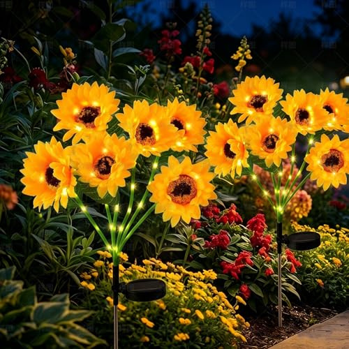 Innvist 12 Solar Flower Lights Outdoor Garden, Waterproof Flower Sunflower Solar Lights, Artificial Sunflowers with 2 Modes, Sunflower Lamp for Lawn Pathway Patio Porch Flowerbed Cemetery Decoration