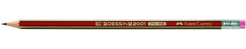 Faber-Castell 112100 Bleistift DESSIN 2001 mit Radierer - HB, rot-gold-gestreift