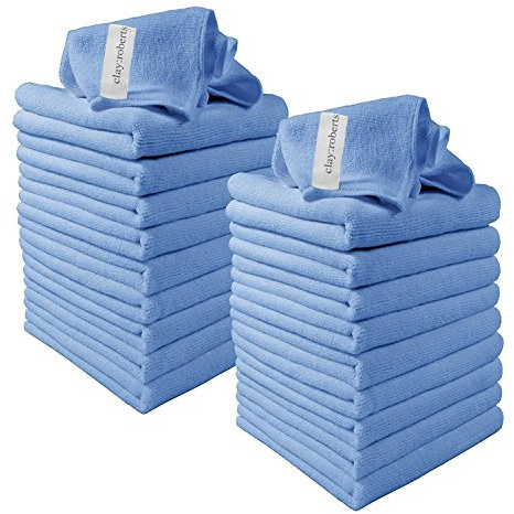 Clay Roberts Microfibre Cleaning Cloths, 40cm x 30cm - Pack of 20, Blue Cloths, Machine Washable, Polishing, Waxing & Dusting Cloth, Lint-Free, Kitchen Towel, Car Cleaning, Microfiber