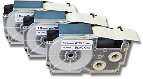 vhbw 3x Schriftband-Kassette kompatibel mit Casio KL-2000 | KL-300, KL-70E, KL-200E, KL-60, KL-7000 Etiketten-Drucker 8m x 18mm Schwarz auf Weiß