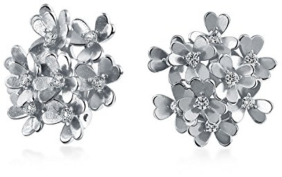 Bouquet Aus Blumenförmigen Cubic Zirkonia CZ Ohrclips Im Knopf Stil Für Nicht Durchstochene Ohren Matt Silberbeschichtetes Messing