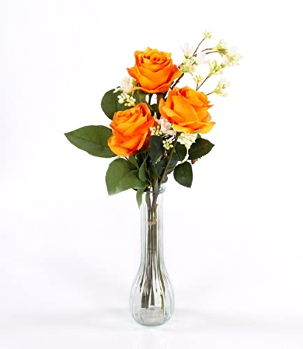 artplants.de Textil Rosenstrauß Simony mit Beiwerk, orange, 45cm, Ø20cm - OHNE VASE - Künstlicher Blumenstrauß