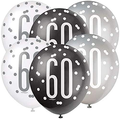 Dazzling 60th Glitz Black, Silver & White Premium Latex Balloons (30cm) - Ideal for Memorable Milestone Party Decorations - 6ct