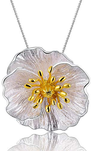 Springlight ✦ Weihnachtsgeschenke für Frauen S925 Sterling Silber Anhänger Kette Damen Blühende Mohn Blume Anhänger Natürlicher Handgemachter Schmuck Geschenke für Frauen.
