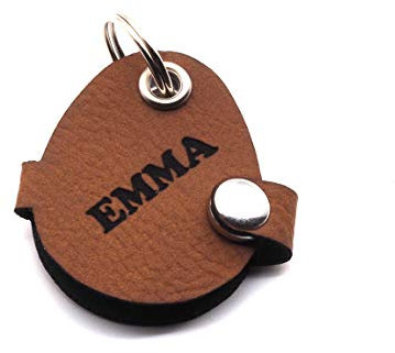 CopterFarm Hundemarkentasche mit Druckknopf Gravur Braun Hundemarke | Rechteck - Oval | gefertigt aus Kunstleder | beidseitig graviert (Oval)