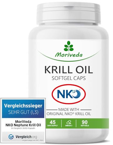 MoriVeda NKO olio di krill, 90 capsule softgel con Omega-3 6 9 (EPA/DHA), astaxantina, vitamina E, colina e fosfolipidi, certificato MSC e sostenibile