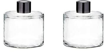 2 Pcs 50ml 1.7 floz Empty Round Glass Diffuser Bottles with Black Caps Diffuser Jars Containers Essential Oil Fragrance Reed Holders Fragrance Accessories