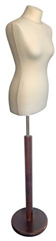 fella4stores Basic Schneiderpuppe, Damen Schneiderbüste aus PU Schaum, S (36/38) mit Überzug Creme-weiß und Holz-Rundfuß Mahagonibraun, in Höhe verstellbar, ideal für Kleiderpräsentation