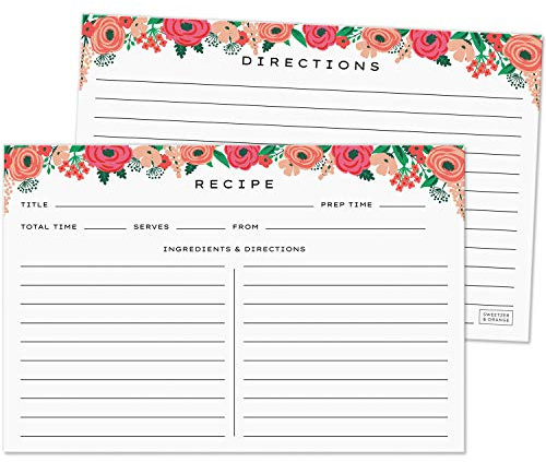 Sweetzer & Orange Tarjetas de recetas 4 x 6, juego de 50 hojas florales blancas, papel de cocina doble cara 4 x 6, perfecto