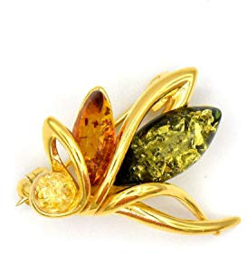 Brosche Bernsteinbrosche Glücksfee Fee Bernstein Schmuck Damen silber vergoldetes Silber PMBER25_GOLD