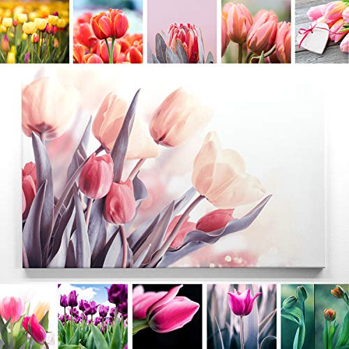 Ein Wunderschönes Blumen-Bild, Tulpen wie gemalt - als großes XXL Leinwand-Bild 120x80cm. Ideal als Wandbild und Dekoration für Wohnzimmer & Schlafzimmer. Aufgespannt auf 2cm Holzrahmen