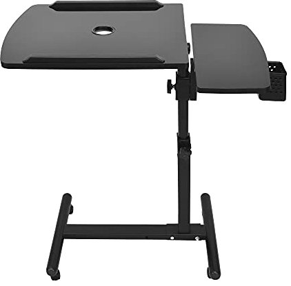 Over Bed Laptop Table,Adjustable Tilt Rolling Removable Overbed Desk Bedside Table with Wheels and Heat Emission Hole,for Sofa,Bed,Chair Side