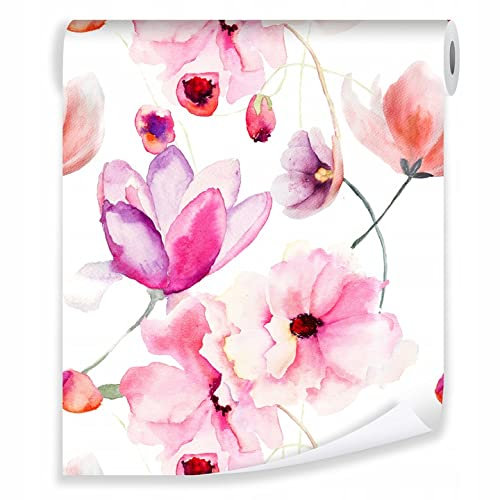 WallArena - Vlies Tapete Blumen 10m - Tapeten für Wohnzimmer Schlafzimmer - Vliestapete Wandtapete - Tapete - Motivtapeten - Wand Dekoration - 3D Effekt- inkl. Kleister - Weiß Rosa Blume