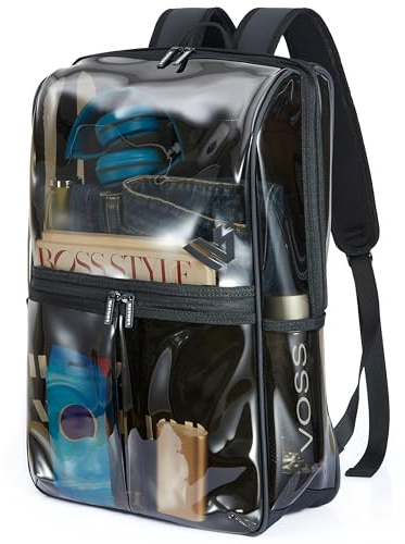 HIMZ WARRIOR Heavy Duty Clear Backpack with Laptop Bag Large Black