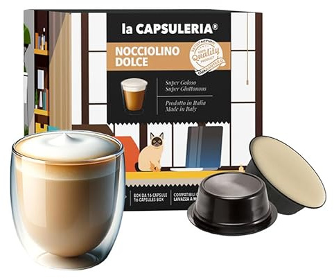 NOISETTE (128 Capsules) compatibles avec Lavazza A Modo Mio, 8 Boîtes de 16 Capsules, crémeux et enveloppant, avec un délicieux arôme de noisette, sans gluten (La Capsuleria)