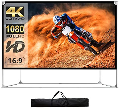 150 Zoll 16:9 HD 4K Projektionsleinwand und Ständer, große tragbare Projektionsleinwand mit Tragetasche für Heimkino, Hinterhof, Kino, Reisen, faltbar, Anti-Falten, Winddicht
