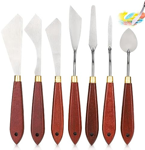 7 PCS Painting Knife Set, Palette Knives Set Stainless Steel Painting Knife with Wooden Handle for Sturdy Grip Mixing Scraper