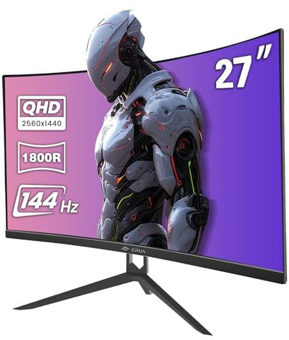 CRUA - Monitor curvo de 27 pulgadas para juegos, QHD (2560x1440P) 2K 144 Hz 1800R, gama de colores 99%sRGB, 2ms GTG, FreeSync, 3 lados sin marco, luz azul baja, montaje VESA (HDMI, DP) color negro
