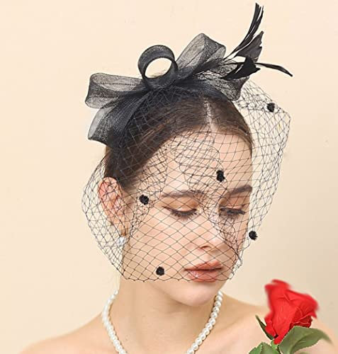 LUMoony 1Pcs Fascinators Hat Headband Flower Mesh Stirnband Hochzeit Fascinator Haarreif Hut Faszinator Hut Gefieder Schleier für Damen Stirnband Feder Kopfschmuck Haar Clip Hut Feder-Stirnband