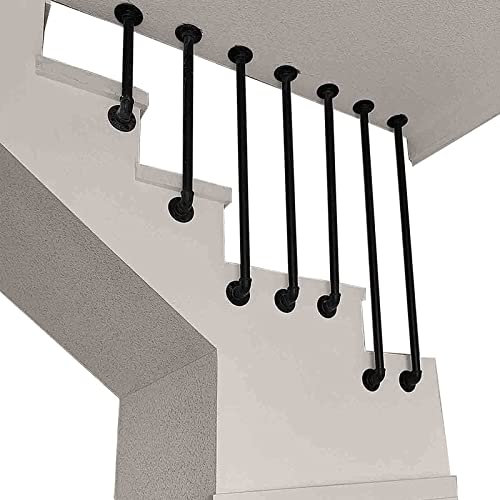 Handläufe für Treppen im Innenbereich, Stufen, Sicherheitsstange, Haltegriff, Sicherheitshilfe für ältere Menschen und Stabilitätsgeländer, schwarzes Vierkantrohr, Stufenboden bis zur Decke ( Size : 1