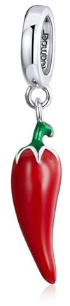 Charm Piment Rouge Fortune en Argent 925 - Les Folies (Modèle Pandora), Argent sterling, Zircone cubique