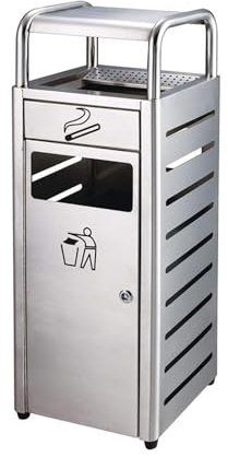 Poubelle en acier inoxydable extérieure avec cendrier et poubelle à baril intérieur - Poubelle verticale d'ascenseur de hall d'hôtel - Disponible pour hôtel jardin extérieur (Silver, Taille unique)