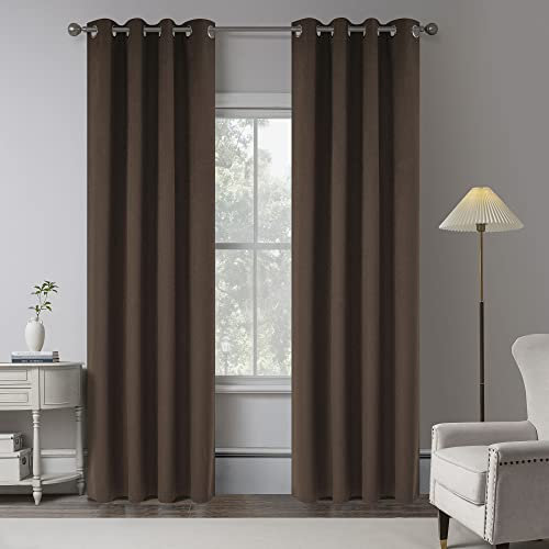 Cocoa Brown 100% Blackout Linen Curtains 120 Inches Extra Long Ceiling to Floor,Eyelet Top Full Black Out Room Darkening Thermal Insulated Sliding Glass Door Curtain Panels W50 x L120 Inch Length