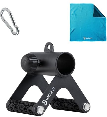 Bagulet V Bar Attachment: Row Machine, LAT Pulldown, Landmine Handle, Soft Grip, Black, Home Gym Fitness Equipment, Includes Cooling Towel, Versatile Steel Design, Fits 2 Olympic Bars