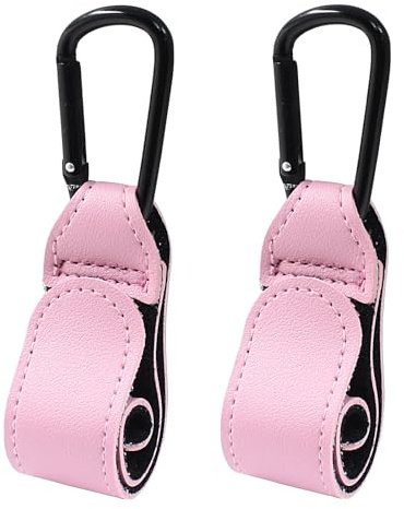 Bonsicoky 2 ganci per passeggino per borsa pannolini, cinghie in pelle resistente, ganci per borse per pannolini, clip per passeggino e carrello della spesa, rosa