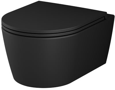 AM.PM Func CFA1700MBSC WC suspendu sans bord Noir mat – WC mural sans rebord de chasse d'eau – WC suspendu sans bord – Abattant WC avec système d'abaissement automatique pour WC d'invités