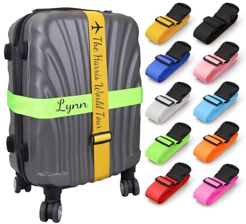 Personalised Luggage Strap for Suitcase, Custom Luggage Strap, 2 Pieces | with Name Embroidery, Thickened Luggage Belt with Quick Release Buckle, Travel Suitcase Strap, Adjustable Travel Bag Strap