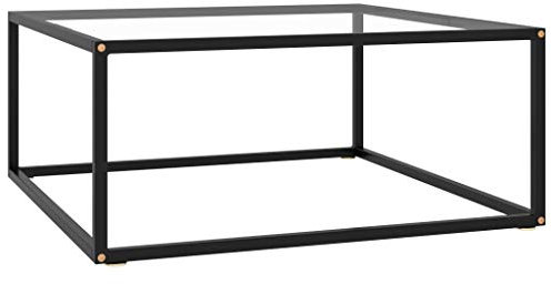 Homgoday Svart soffbord med härdat glas 80 x 80 x 35 cm soffbord i glas, ram glasbord, vardagsrumsbord, soffbord