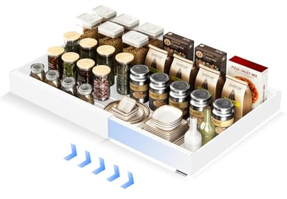 Ausziehbarer Schrank Organizer, Teleskopschublade Zum Nachrüsten Kein Bohren Und Nageln Erforderlich Pull Out Drawer Einstellbare Breite Für Die Küche Bad Wohnzimmer 32-52x42x7cm(1, Weiß)