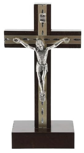 Holyart Crocifisso da Tavolo Legno e Metallo Argentato 15 cm