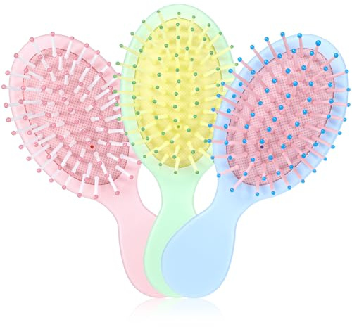 Wanmu 3Pcs Mini Wet Hair Brush, Detangling Hairbrush for Dry and Wet Hair, Travel Detangling Brush for Most Hair Types with Ease Knots Without Tears or Breakage, 3 Colors