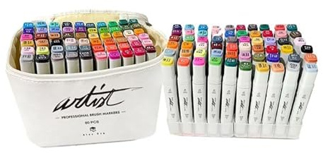 Alex Bog Set de Rotuladores Base de Alcohol Canvas Luxe Professional 60 Piezas Multicolor Doble Punta Pincel y Biselada