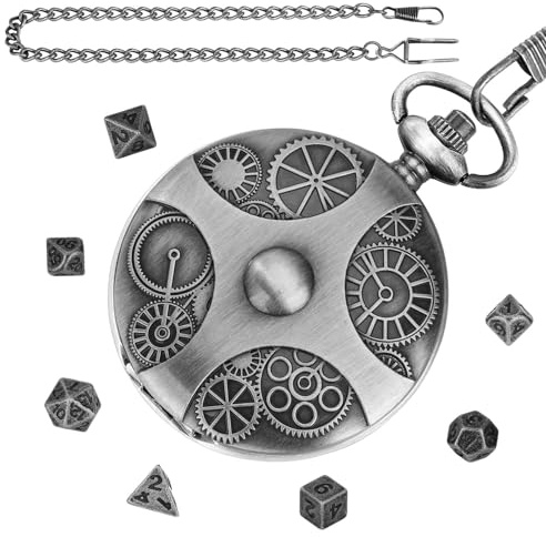 Fickur Dice Set,Dice Fickur,Tärningsset med fickursskal - Bärbar polyedrisk vintagetärning för bordsspel, brädspel
