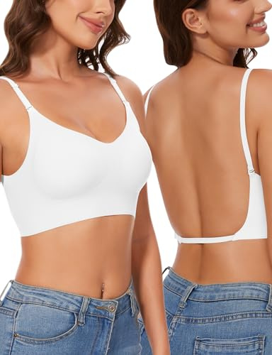 Kiiwah Sujetador Sin Espalda Baja Mujer, Invisible Sujetador Básico con Tirantes Convertible para Vestido y Boda