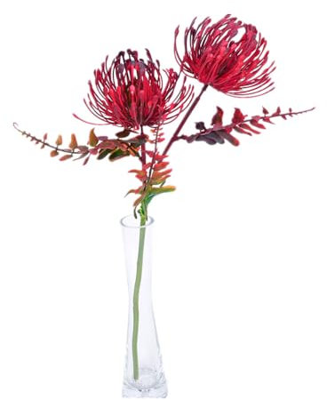 Aflorshope Künstliche Nadelkissen mit zwei Gabeln, Chrysanthemen für den Außenbereich, UV-beständig, künstlicher Blumenstrauß, Rot, 12 Stück