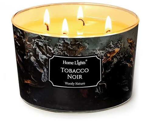 Home Lights Duftkerzen im glas 510g Soja Kerzen 4-Wick Kerzengläser Aromatherapie, Rauchfrei, 50h vollverbrannte Duftkerze Tabak Noir