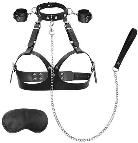 BDSMLOVE Juego de esposas para pechos, juguetes sexuales, kit BDSM, juego de bondage para parejas, mujeres, ataduras de cama, juguetes sexuales extremos (Negro)