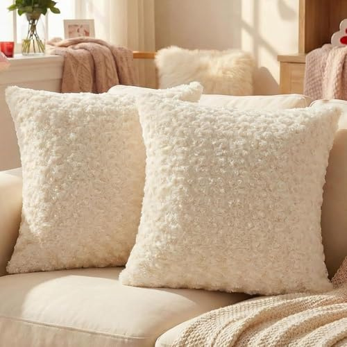 Ystyle Funda Cojin 60x60 Juego de 2, Suave Fundas Cojines de Sofá en Peluche Resistentes, Funda de Almohada del Sofá Cuadradas Decorativas Moderna, para Salón Dormitorio, Blanco