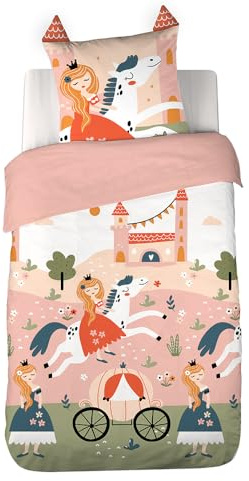 CÔTE DECO Parure da letto per bambini, principessa rosa, 140 x 200 cm, 2 pezzi