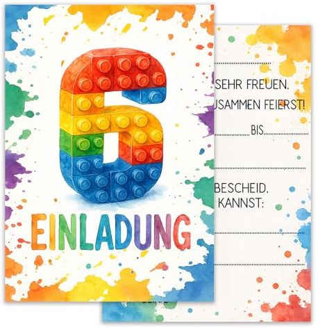 ZELAITE 12 Stück 6. Geburtstag Bausteine Einladungskarten, Baustein Einladungen Kindergeburtstag Mädchen und Junge, Blocks Einladungskarten inkl. 12 Briefumschlägen, Einladungskarten Kids (6)