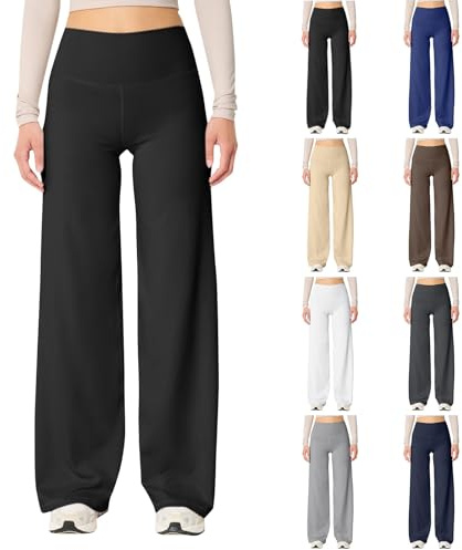 Yogahose Damen Lang Weites Bein - Sporthose High Waist Stretch-Hosen Elegant Stoffhose Baggy Y2K Jogginghose Einfarbig Freizeithose Yoga Trainingshose Gym Fitnesshose Oversized Hosen