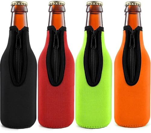 4 unidades de 300 ml (300 ml) de neopreno con cremallera plegable para botellas de cerveza, enfriadores de botellas de cerveza para botellas, fundas para botellas de cerveza, aislantes de botellas de