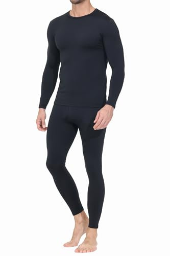 Thermal Underwear for Men Long Johns Base Layer Fleece Lined Thermals Top and Bottom set 2 Piece Pajamas Lounge Wear Shirt Leggings Pants Warmers Cold Weather Winter Clothes 26 Black M